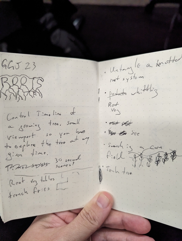Brainstorming ideas in my notebook