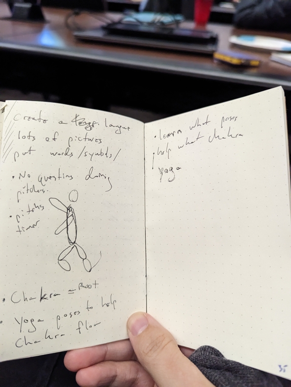 Brainstorming ideas in my notebook